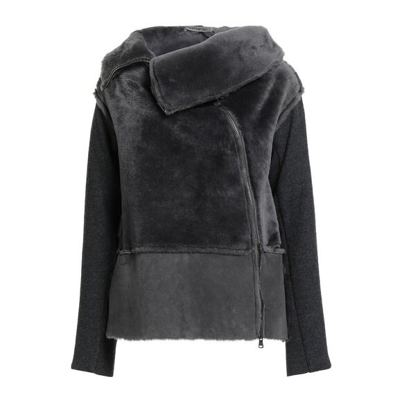 Transit Teddy Coat Lambskin Shearling Wool Grey Funnel Neck Zipper 2 - Picture 1 of 7